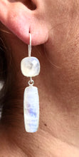 Load image into Gallery viewer, ‘ Ocean Tides ‘ rainbow Moonstone baguette shaped .925 sterling silver earrings