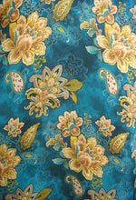 Load image into Gallery viewer, 100% Italian Silk Satin Stretch/charmeuse silk Teal, Gold and Green Print Shirtdress/Coat UK Size 8-12 by I LOVE LOLA London