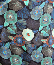 Load image into Gallery viewer, Luxurious 100% Italian Silk Charmeuse 80 gsm Navy Blue, Emerald Green and Blue Poppy Print Top ruffle collar Blouse 3/4 Raglan Sleeves UK Size 6 - 12 by I LOVE LOLA London