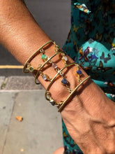Load image into Gallery viewer, 'Sitting Pretty' Sapphires, Chrysoprase & Moonstone 4 torque bangle stack - 14ct Gold vermeil on 925 - adjustable - link connectors