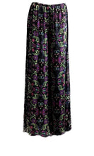 Load image into Gallery viewer, Lime green Hot Pink accents Black Palazzo Trouser Charmeuse Silk 100% with elastic waist Fit UK Size 6 - 10 by I LOVE LOLA London