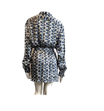 Load image into Gallery viewer, Luxurious 100% Italian Silk Satin Stretch Classic Blue & White shirt with collar Timeless Elegant by I LOVE LOLA London