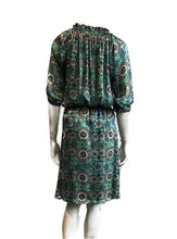 Load image into Gallery viewer, Charmeuse Silk Luxurious 100% Italian Silk Satin Stretch Sea-Green Floral Print Skirt with elastic waist UK Size 6 - 12 by I LOVE LOLA