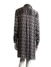 Load image into Gallery viewer, Luxurious 100% Italian Silk Satin Stretch Art Deco Print Shirt Dress/Coat Separate Belt Side Splits UK Size 8-10 by I LOVE LOLA London