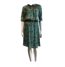 Load image into Gallery viewer, Charmeuse Silk Luxurious 100% Italian Silk Satin Stretch Sea-Green Floral Print Skirt with elastic waist UK Size 6 - 12 by I LOVE LOLA