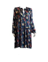 Load image into Gallery viewer, 100% Italian Silk Tiered Dress Printed Silk Charmeuse Butterfly multi print Side Pockets - FREE Size by I LOVE LOLA London