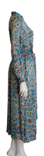 Load image into Gallery viewer, 100% Italian Silk Satin Stretch/charmeuse silk Multi colour Turquoise, Green, Red, Yellow, Purple and Brown Print on an Ivory base Shirtdress/Coat UK Size 8-12 by I LOVE LOLA London