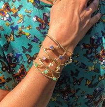 Load image into Gallery viewer, &#39;Sitting Pretty&#39; Sapphires, Chrysoprase &amp; Moonstone 4 torque bangle stack - 14ct Gold vermeil on 925 - adjustable - link connectors
