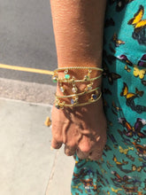Load image into Gallery viewer, &#39;Sitting Pretty&#39; Sapphires, Chrysoprase &amp; Moonstone 4 torque bangle stack - 14ct Gold vermeil on 925 - adjustable - link connectors
