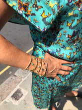 Load image into Gallery viewer, &#39;Sitting Pretty&#39; Sapphires, Chrysoprase &amp; Moonstone 4 torque bangle stack - 14ct Gold vermeil on 925 - adjustable - link connectors
