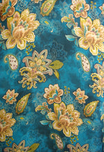 Load image into Gallery viewer, 100% Italian Silk Satin Stretch/charmeuse silk Teal, Gold and Green Print Shirtdress/Coat UK Size 8-12 by I LOVE LOLA London
