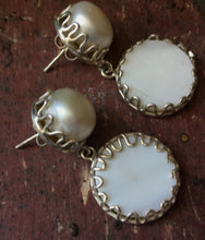 Load image into Gallery viewer, &#39;Aspen Snowdrop&#39; Lustrous Baroque Pearl top Mother of Pearl &amp; 925 Silver drop Statement Drop Earrings
