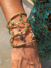 Load image into Gallery viewer, &#39;Sitting Pretty&#39; Sapphires, Chrysoprase &amp; Moonstone 4 torque bangle stack - 14ct Gold vermeil on 925 - adjustable - link connectors
