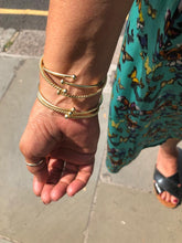 Load image into Gallery viewer, &#39;Sitting Pretty&#39; Sapphires, Chrysoprase &amp; Moonstone 4 torque bangle stack - 14ct Gold vermeil on 925 - adjustable - link connectors
