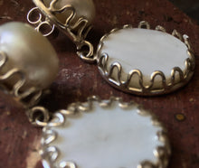 Load image into Gallery viewer, &#39;Aspen Snowdrop&#39; Lustrous Baroque Pearl top Mother of Pearl &amp; 925 Silver drop Statement Drop Earrings

