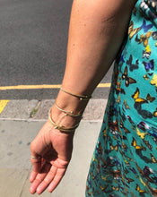 Load image into Gallery viewer, &#39;Sitting Pretty&#39; Sapphires, Chrysoprase &amp; Moonstone 4 torque bangle stack - 14ct Gold vermeil on 925 - adjustable - link connectors
