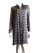 Load image into Gallery viewer, Luxurious 100% Italian Silk Satin Stretch Art Deco Print Shirt Dress/Coat Separate Belt Side Splits UK Size 8-10 by I LOVE LOLA London
