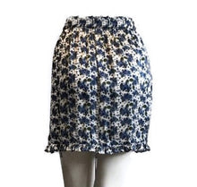 Load image into Gallery viewer, Pure Luxury Italian Silk Charmeuse Blue and White floral print mini skirt elastic waist UK Size 6 - 10 by I LOVE LOLA London
