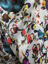 Load image into Gallery viewer, Luxurious 100% Italian Silk Charmeuse 80 gsm Tree of Life Print Top ruffle collar Blouse 3/4 Raglan Sleeves UK Size 6 - 12 by I LOVE LOLA London
