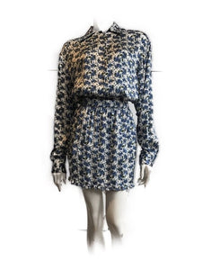 Pure Luxury Italian Silk Charmeuse Blue and White floral print mini skirt elastic waist UK Size 6 - 10 by I LOVE LOLA London