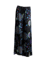 Load image into Gallery viewer, Luxurious 100% Italian Silk Satin Stretch/charmeuse silk Bold Black and turquoise print Palazzo Trouser elastic waist Fit UK Size 6 - 10
