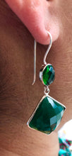 Load image into Gallery viewer, ‘Iconic Onyx’ multi faceted Green Onyx gemstone with cabochon tops earrings set in 925 sterling silver
