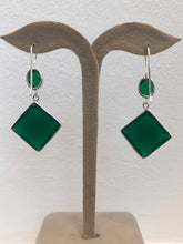 Load image into Gallery viewer, ‘Iconic Onyx’ multi faceted Green Onyx gemstone with cabochon tops earrings set in 925 sterling silver
