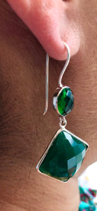 ‘Iconic Onyx’ multi faceted Green Onyx gemstone with cabochon tops earrings set in 925 sterling silver