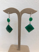 Load image into Gallery viewer, ‘Iconic Onyx’ multi faceted Green Onyx gemstone with cabochon tops earrings set in 925 sterling silver
