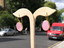 Load image into Gallery viewer, ‘ Sugar Candy ‘ Rose Quartz cabochon gemstone drop earrings in 14k vermeil .925 sterling silver
