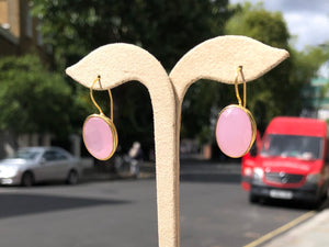 ‘ Sugar Candy ‘ Rose Quartz cabochon gemstone drop earrings in 14k vermeil .925 sterling silver