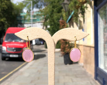 Load image into Gallery viewer, ‘ Sugar Candy ‘ Rose Quartz cabochon gemstone drop earrings in 14k vermeil .925 sterling silver

