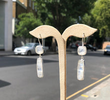Load image into Gallery viewer, ‘ Ocean Tides ‘ rainbow Moonstone baguette shaped .925 sterling silver earrings
